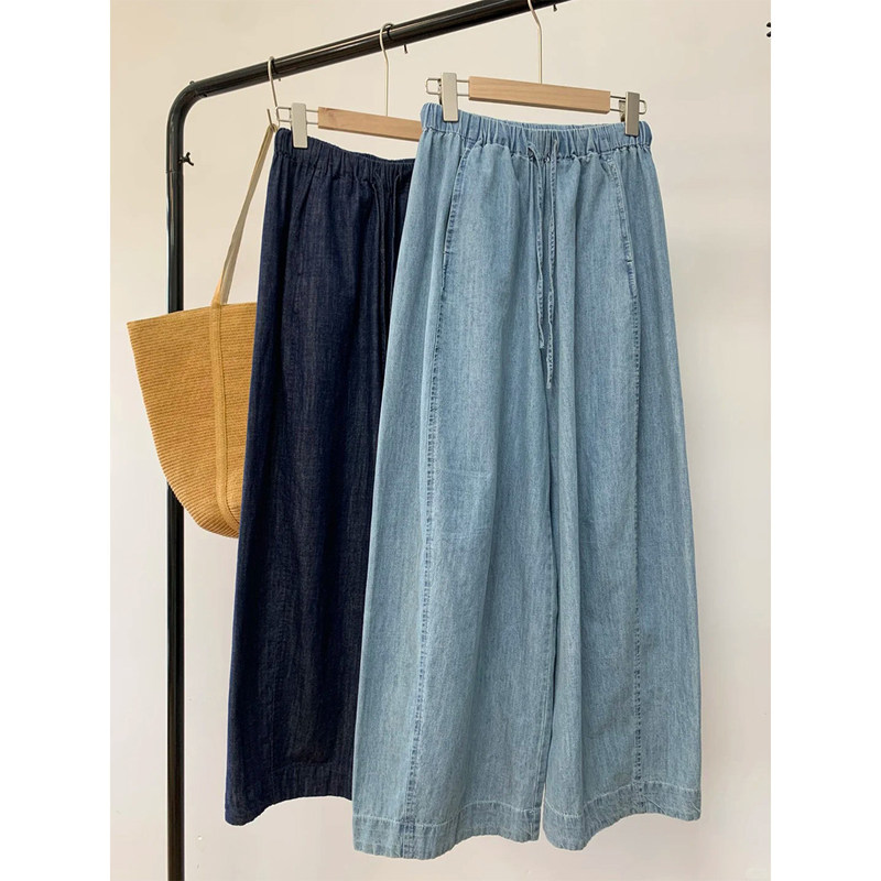 Light Blue Cropped Pear-Shaped Body Jeans for Women, Summer Thin Style, Plus Size, for Petite Figures, Straight Wide-Leg Pants