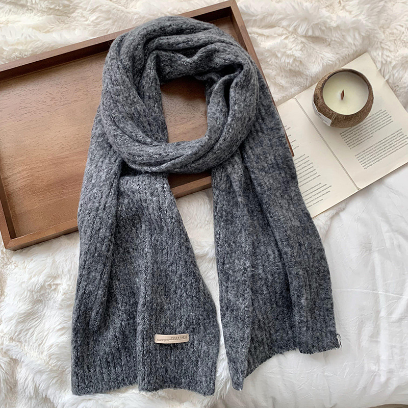 Bufandas mujeres invierno 2025 nuevo calentamiento engrosado suave azul helado imitación de lana de color sólido bufandas de punto