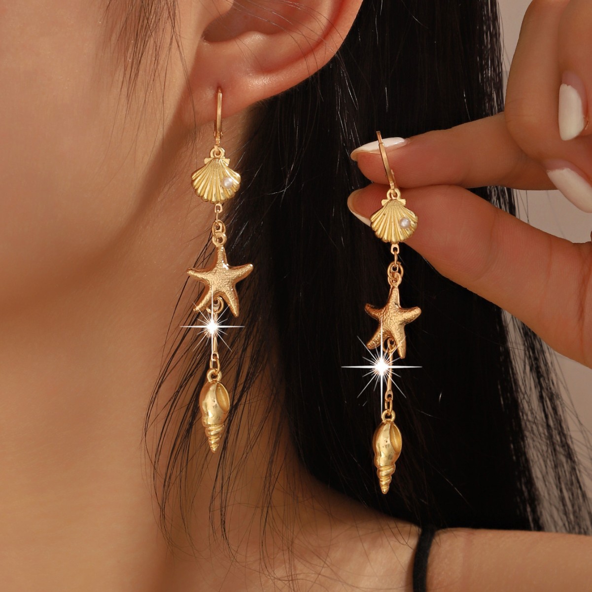 99 Carat Inlaid Jewelry European and American Starfish Earrings Pendant Earrings Women's Shell Ocean Cross-Border Wholesale Jewelry