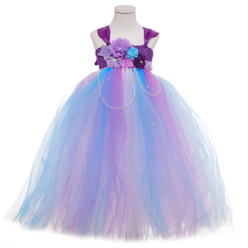 2024 Mermaid Princess Dress Mermaid Princess Long Dress Girls Pearl Flower Dress Children's Fairy Tutu Skirt