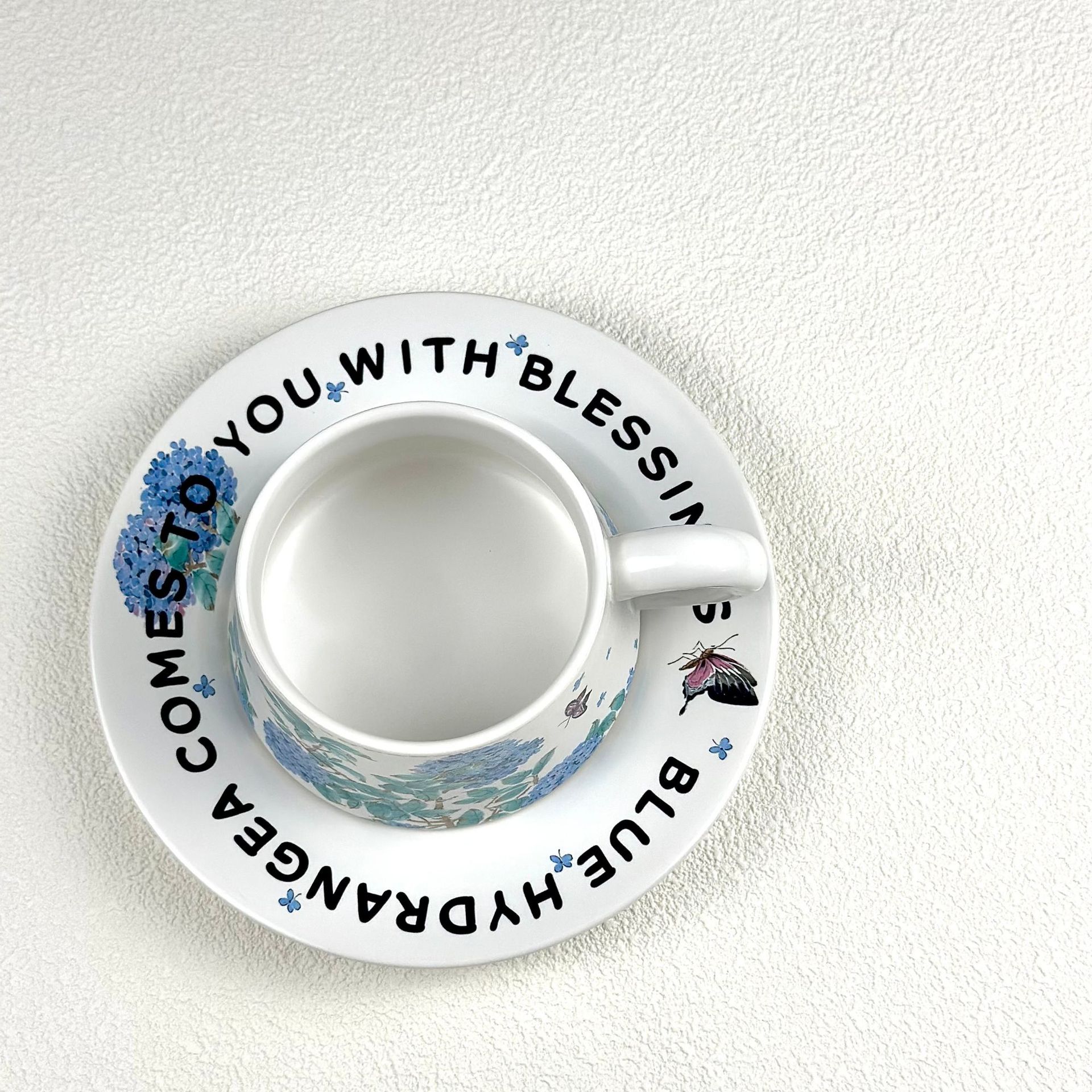 Tazas de hortenida de verano sin fin, tazas de café, platos de regalo de mano francesa, diseñador de flores retro, tazas de marca originales