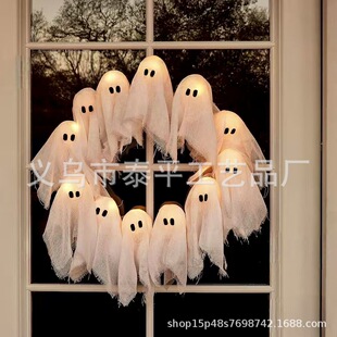 Cross-Border New Hot-Selling Lit Ghosts Wreath Lights up the Ghost Wreath
