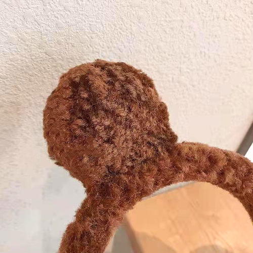 Korean sweet and cute plush bear ear headband, super cute fluffy ball girl headwear headband, popular face-washing hair tie