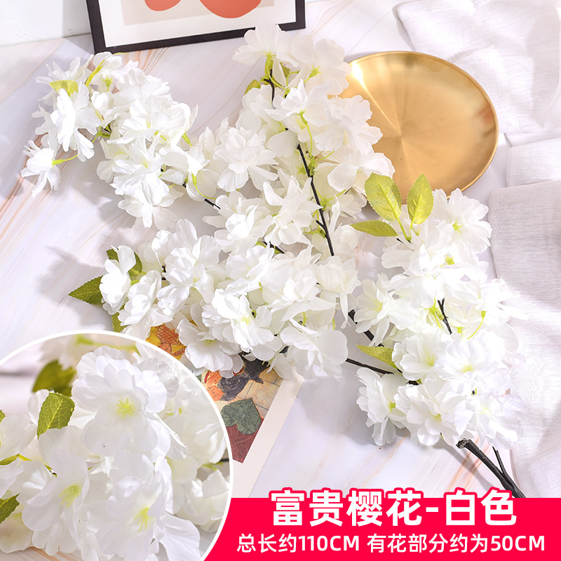 Simulación de flores de cerezo flor de plástico decoración flor falsa caña ingeniería paisajística al por mayor cifrado árbol de cerezo flores de seda de techo artificial