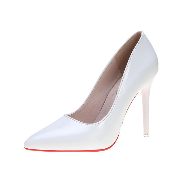 Elegant fashionable high heels nude made of patent leather…