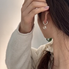 S925银白水晶原石耳环耳扣法式高级气质简约小众ins风设计感耳饰