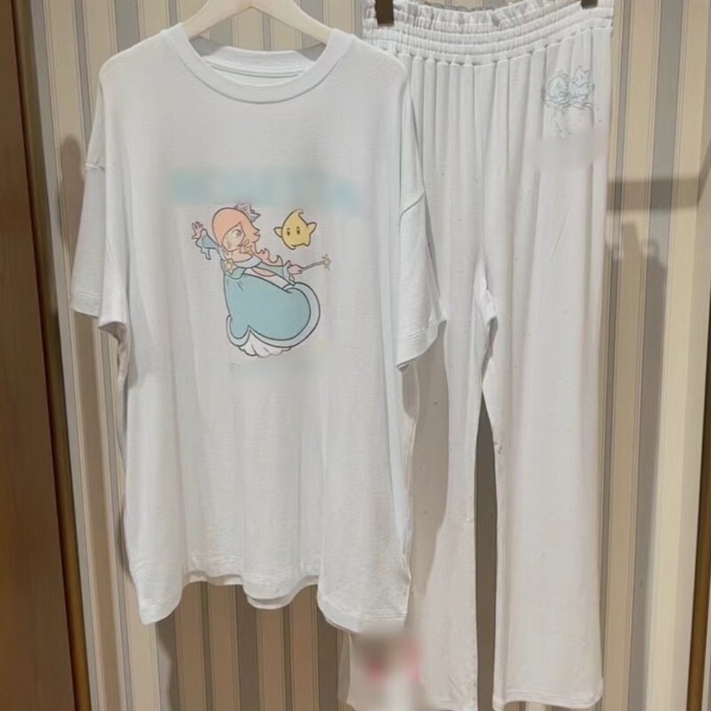 【他社とは違う】プリンセスかわいい女の子漫画プリントラウンドネックパンツホーム服セット|undefined