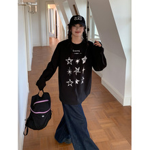 时尚百搭印花T恤宽松百搭休闲2024秋冬新款打底衫中长款学生上衣