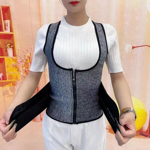 Body Shaping Clothes Amazon Men's and Women's Sports Body Zipper Double Belt Waist Tummy Control Vest Sweat-Free Fitness Corset