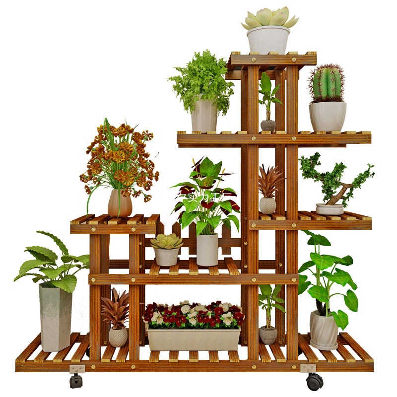 多肉植物のグリーンデコレーションリビングルーム無垢材フラワーシェルフ多層屋内バルコニー床置き植木鉢ラックホーム|undefined