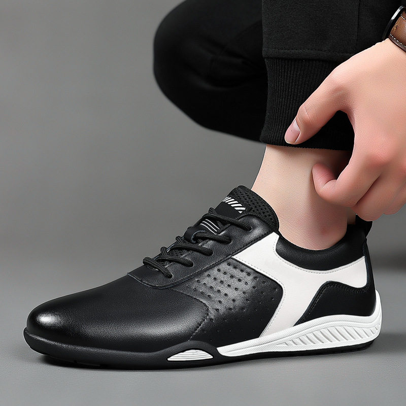 Giày sneaker nam da bò mặt mềm chống mài mòn, đế cao su gót thấp 1–3 cm, phối đồ dễ — PZ9872 màu trắng, PZ9872 màu đen