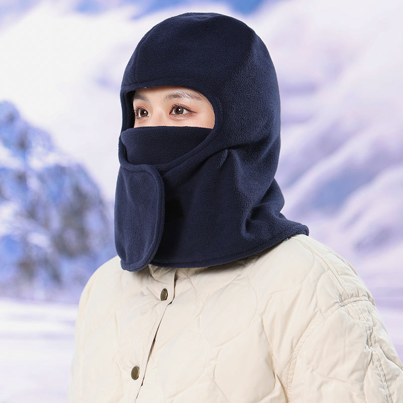 户外抓绒风雪帽子女士秋冬季围脖口罩连体帽户外骑电车滑雪保暖帽|undefined