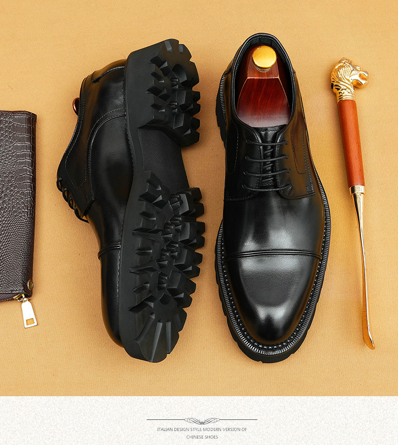 Formal business casual leather men's three-point leather shoes with thick soles_vogvips.com