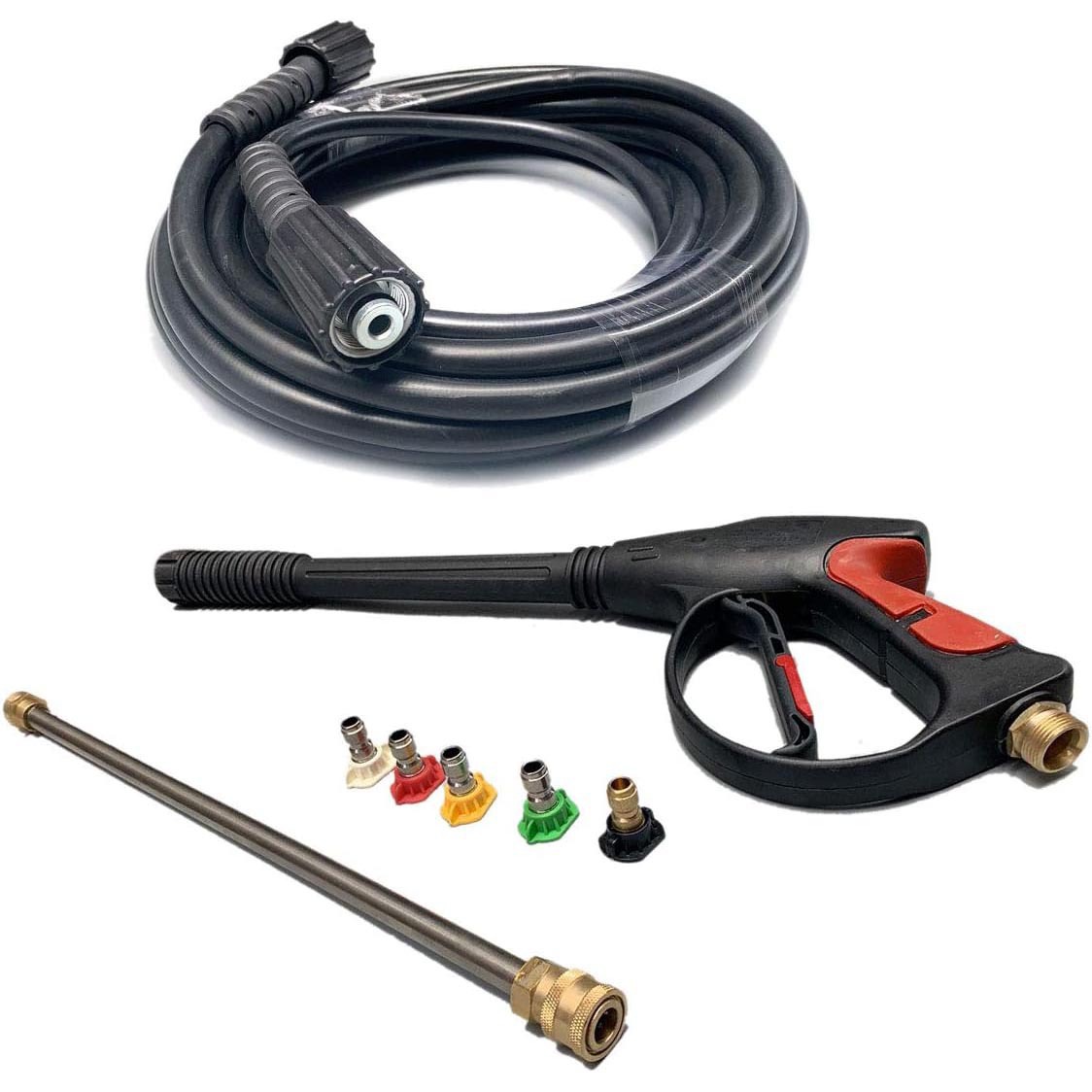 M22高压清洗水枪 压力清洗枪 4000PSI 7.5米水管带延长杆五色喷头