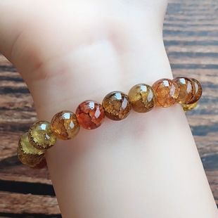 Tea-colored dragon pattern glass beads bracelet women's sense of 10mm round beads antique ladies girlfriends bracelet gift