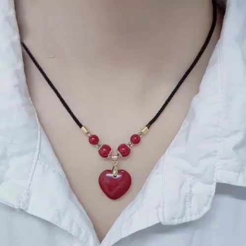 2025 New Heart-Shaped Cinnabar Pendant Necklace for Women, Natural Purple Gold Sand Heart-Shaped Clavicle Chain, High-End Lucky Charm Necklace