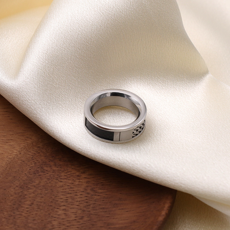 Silver Black Stainless Steel Men's Ring
