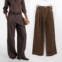 BC直筒牛仔裤女深咖色高腰宽松百搭美拉德长裤欧美风2025秋冬新款