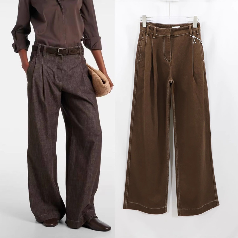 Bc Straight-Leg Jeans for Women, Dark Coffee Color, High-Waisted, Loose Fit, Versatile, Melard Style, European and American Style, 2026 Spring/Summer New Model