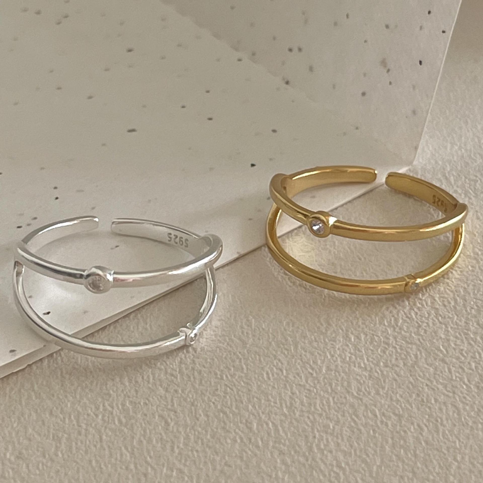 18K Gold Plated 925 Sterling Silver Zircon Geometric Open Rings 925 Sterling Silver Rings display picture 9