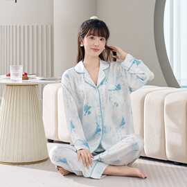 春秋新款冰丝睡衣女改良新中式国风绝美蝴蝶网红爆款家居服套装
