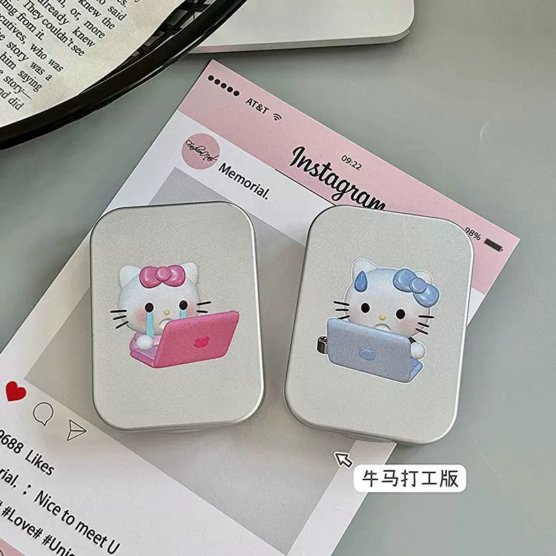 Чехол для контактных линз Hello Kitty, милый портативный чехол для контактных линз, девчачье сердце, резиновое кольцо, герметичная прозрачная двойная коробка