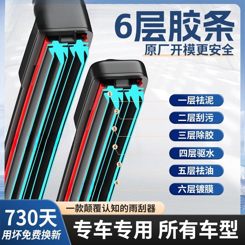 Six-Layer Rubber Strip Wiper Blade, Frameless Wiper for Front and Rear Cars, Dual Original Factory-Specific Silent Silicone Wiper Blades