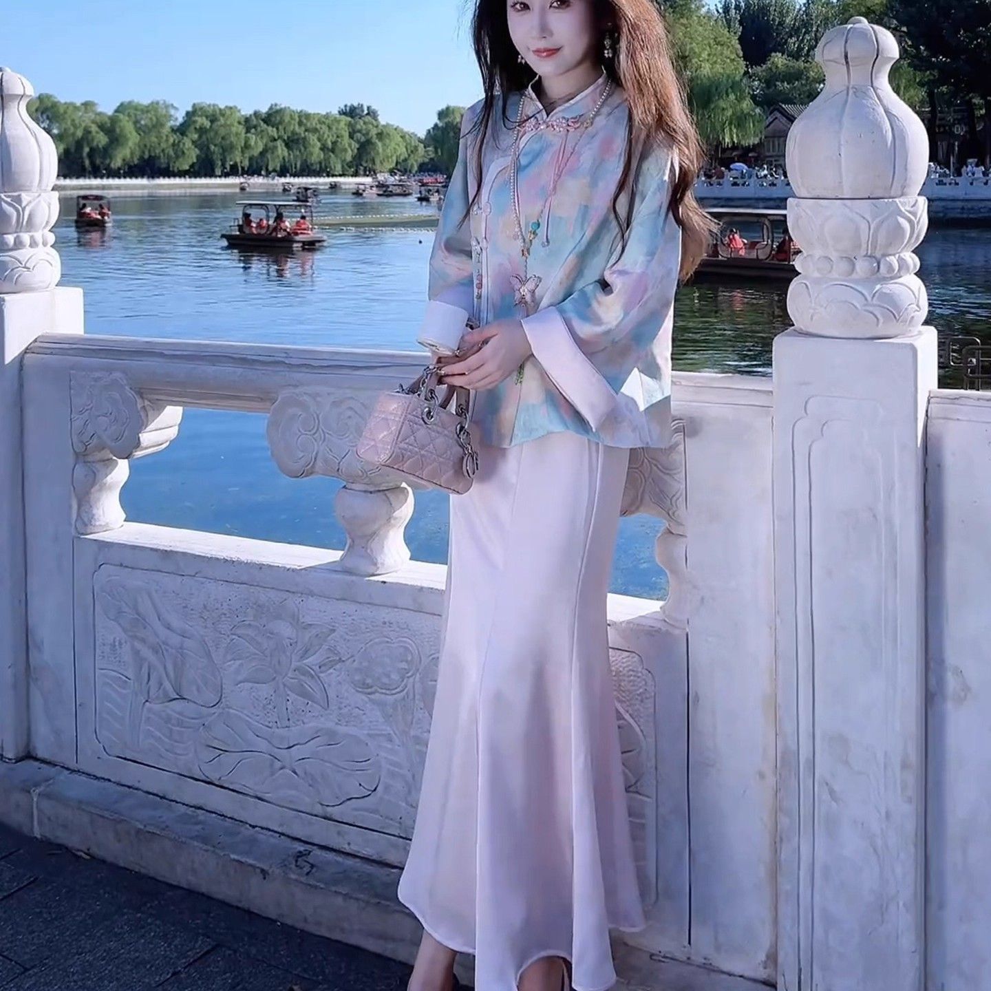 Early Autumn Cool and Noble Style Looks Great. New Chinese Style National Style Acetate Satin Jacquard Cheongsam Dress Suit