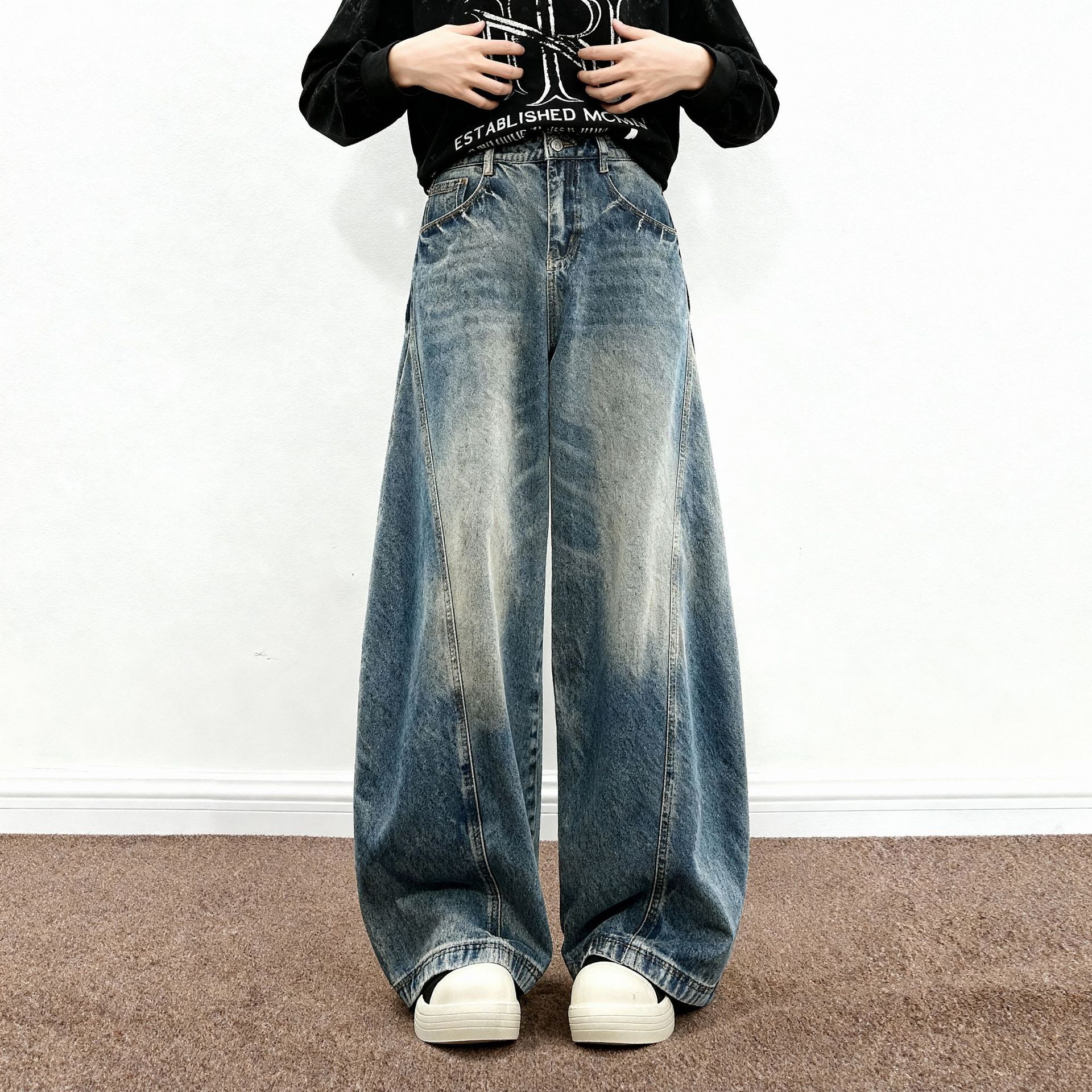Men's Relaxed Fit Straight Leg Stretch Denim Jeans Vintage Wash Casual Comfort Pants_mkmklike.com