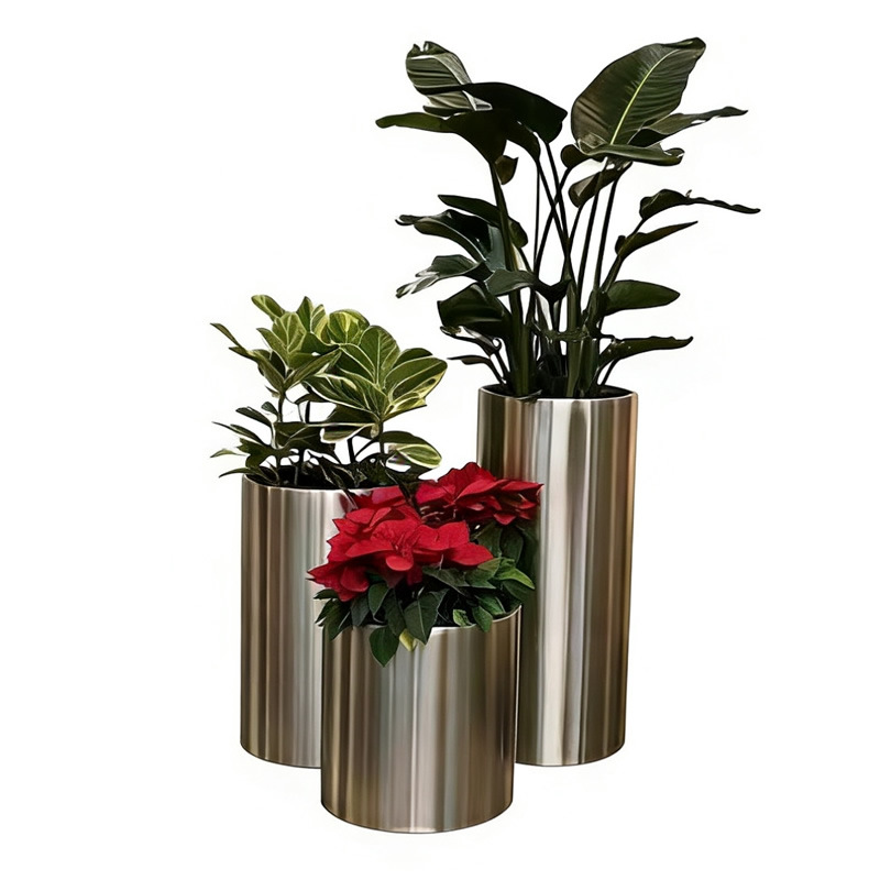 Personalizado al aire libre caja de flores de acero inoxidable cerca al aire libre colocado calle canal de flores rectangular maceta de ventas cama de flores cuadrada