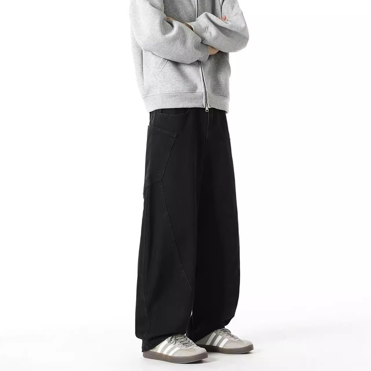 Couple's Straight Sickle Jeans Men's Bag Banana Machete Pants Work Pants American Spring and Autumn Gy Loose Wide Leg