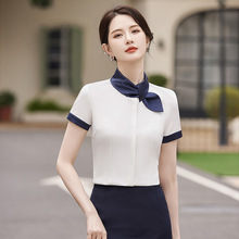 蝴蝶结衬衫女短袖夏季薄款气质珠宝店工作服酒店前台收银工装衬衣