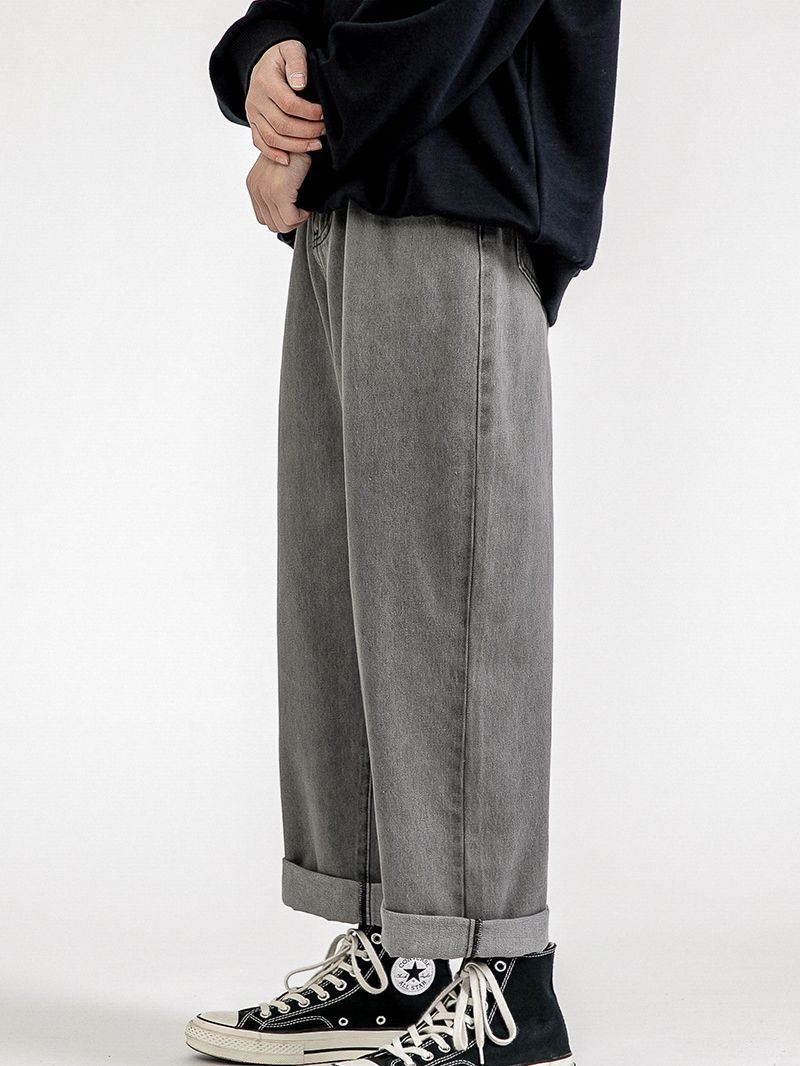 Vaqueros de pierna recta para hombre, vaqueros lavados desgastados retro de marca de moda para hombre, vaqueros americanos sueltos y versátiles hasta el suelo