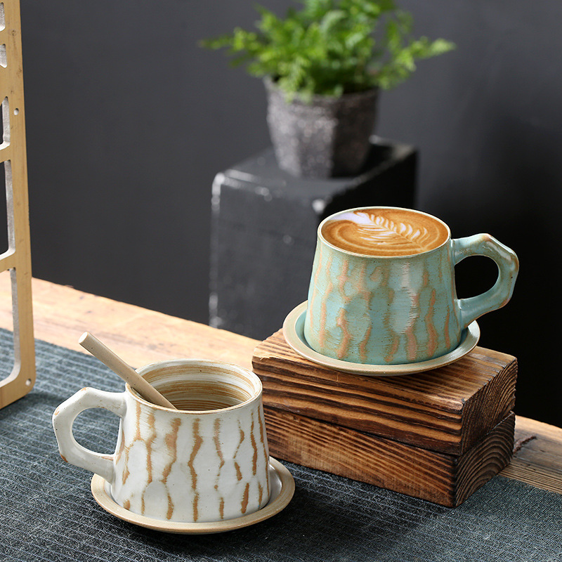 Stoneware Coffee Cup and Saucer Set Simple Handmade Japanese Style Retro Golden Art Cup Hand-made Coffee Cup Set Stoneware Coffee Cup and Saucer Set Simple Handmade Japanese Style Retro Golden Art Cup Hand-made Coffee Cup Set