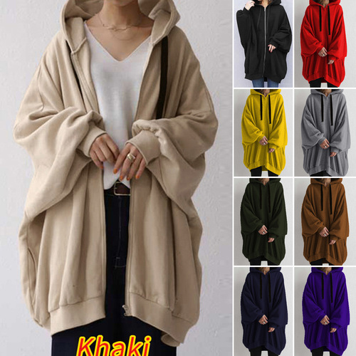 2025 European and American autumn and winter overseas new women's clothing sexy solid color European and American loose sweaters fashionable hooded zipper