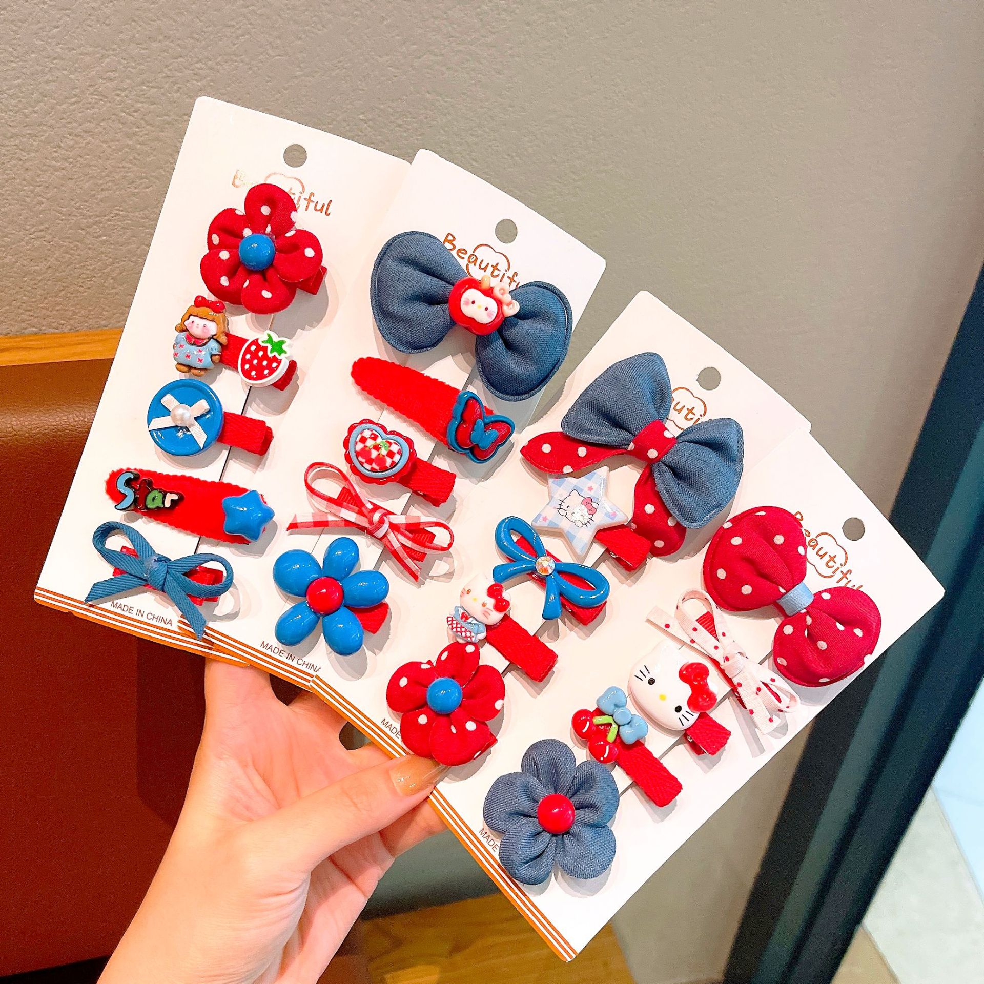 Niños nuevos clips para el cabello de gatos niñas lindos tocadillos rojos en línea frente rotura clips para el cabello de bebé joyería para el cabello de pestaña