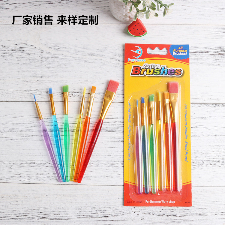 Cross-border children's DIY painting brush tool plastic rod children's paint brush nylon brush 6 pack set brush