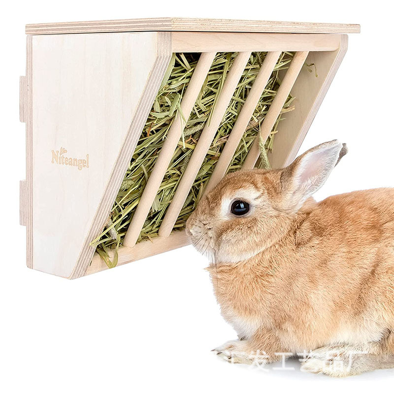 木制兔子喂食器可悬挂荷兰猪干草投食器兔子笼内家居干草架