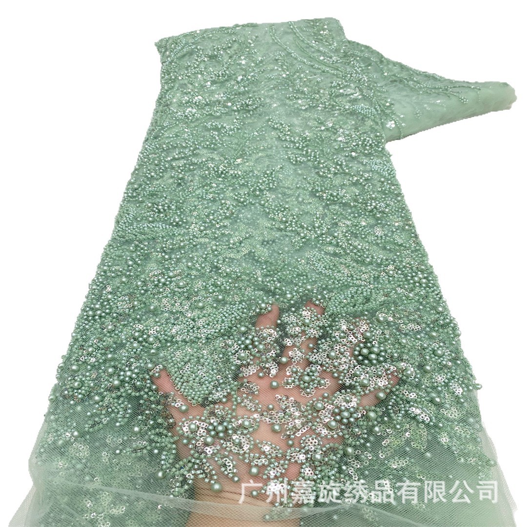 Nuevo diseño francés de gran flor tubo de perlas cristal sequinilla tela bordada alta fijación vestido de boda vestido de baile tela bordada de encaje image 6