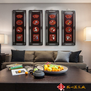 Yangzhou Lacquer Carving Lacquer Inlaid Jade New Chinoiserie Study Hanging Screen Simple and Elegant Natural Jade