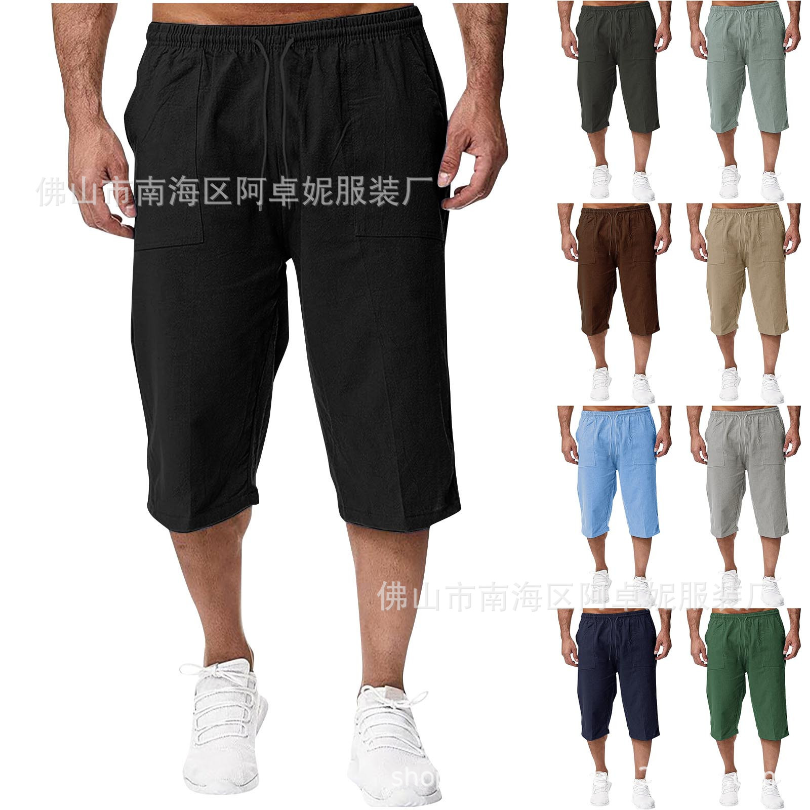 European and American 2025 cross-border men's casual cotton and linen sports pants summer cotton and linen cropped casual pants men's cotton and linen pants