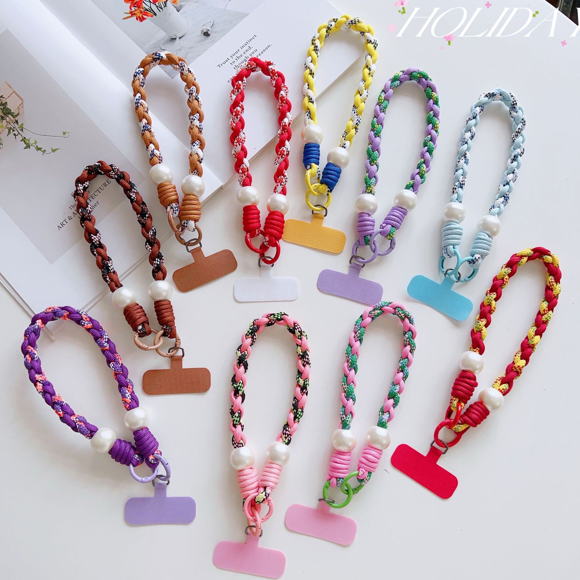 Mobile Phone Lanyard Short Pendant Four-Strand Pearl Short Rope Mobile Phone Chain Women's Mini Colorful Twist Mobile Phone Lanyard