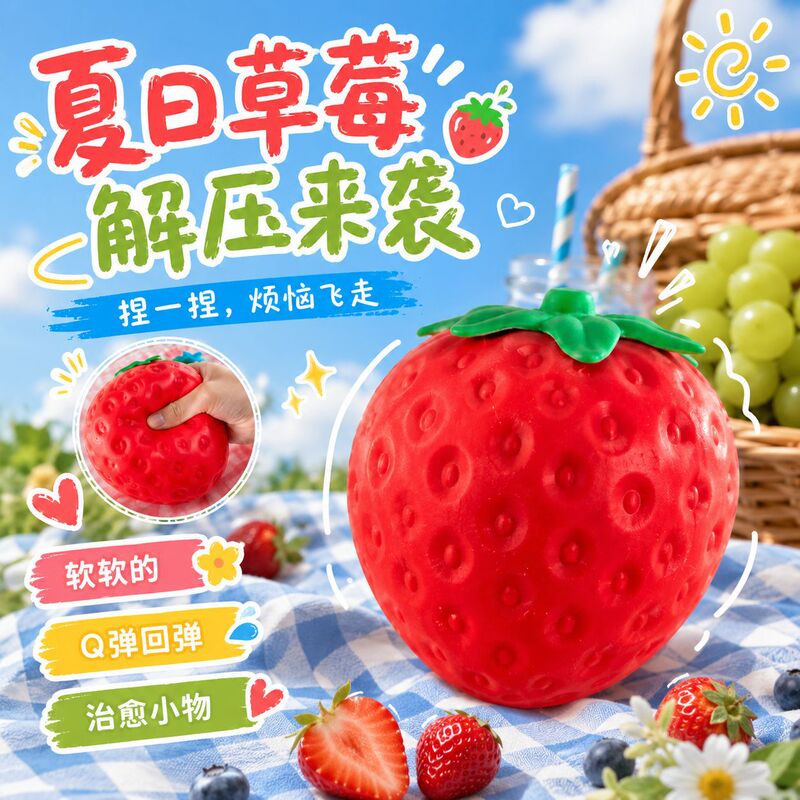 Cross-border bestseller: Super large realistic strawberry squishy toy, slow rebound stress-relief toy, silicone fruit ornament, stress-relief gadget Cross-border bestseller: Super large realistic strawberry squishy toy, slow rebound stress-relief toy, silicone fruit ornament, stress-relief gadget