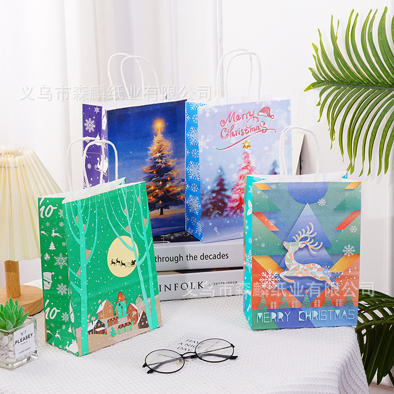 12 bolsas de regalo de Navidad, bolsas de papel kraft, bolsas de embalaje creativas para hornear, bolsas de mano, nuevas bolsas transfronterizas