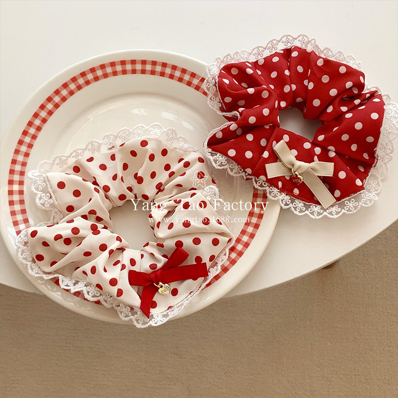 Retro punto de onda ~ chica rojo anillo de pelo de color rojo y blanco anillo de pelo de encaje anillo de pelo