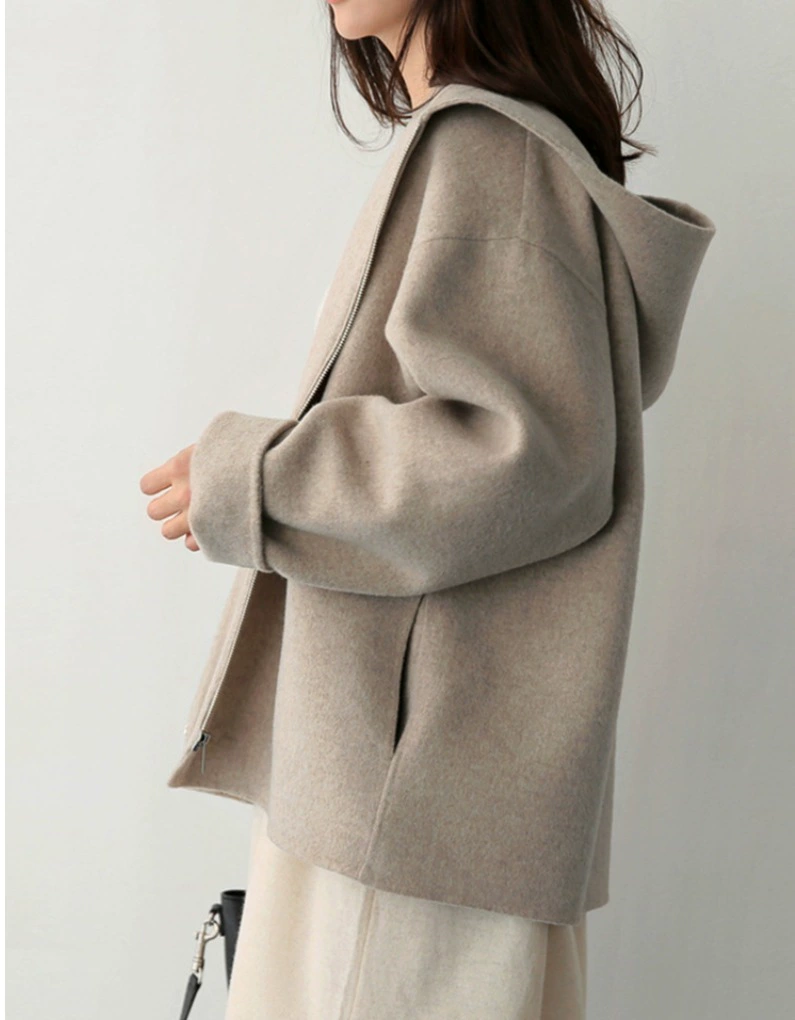Короткое шерстяное пальто с капюшоном, oversize для подростков, демисезонный повседневный стиль