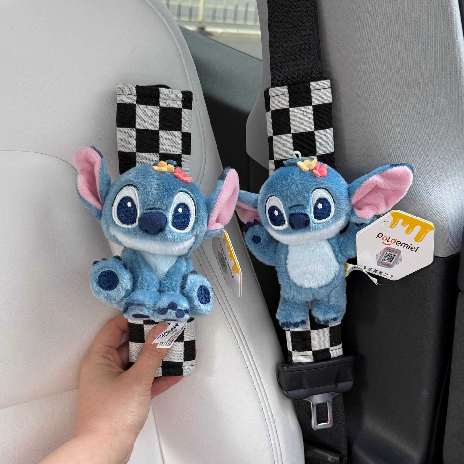 Genuine Stitch Sweetheart Stitch Car Interior Cute Doll Car Shoulder Pad Seat Belt Decoration Free