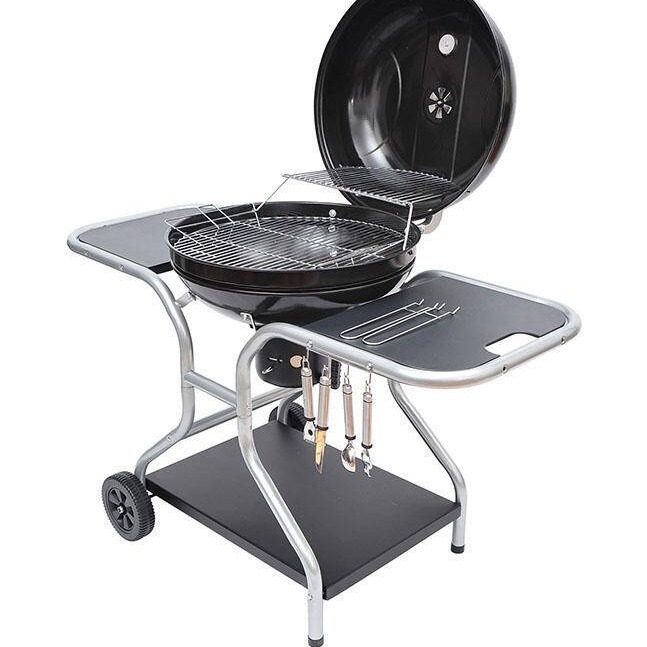 Trolley Push-Pull Basketball Hob Tabletop Multi-función con ruedas Parrilla de barbacoa 22,5 pulgadas Horno de carbón redondo BBQ