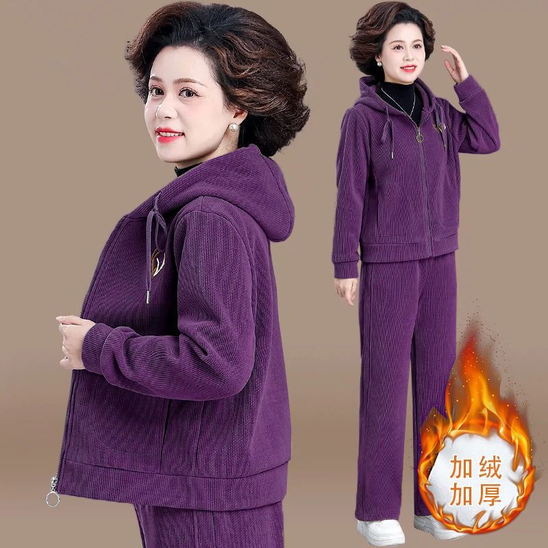 妈妈冬装套装加绒加厚运动服2025新款中老年女装秋冬休闲大码外套|undefined