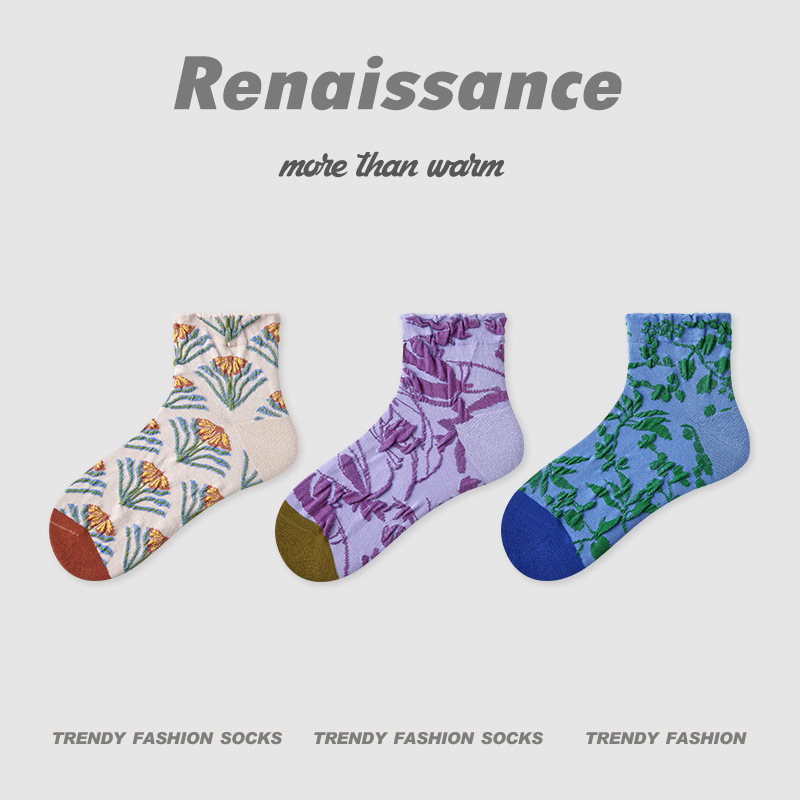 Renaissanceオリジナルの女性靴下夏の色合わせレリーフソックス
